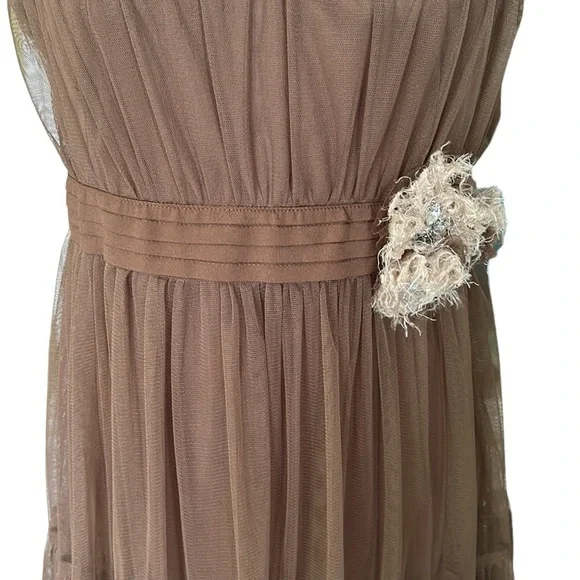 NWT Ryu Anthro Brown Tulle Crochet Knitted Floral Rosette Tie Cutout Dress - M - Picture 4 of 13